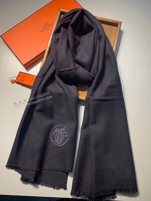 Hermes專櫃最新款純色圍巾 愛馬仕刺繡羊絨大披肩  mmj1469